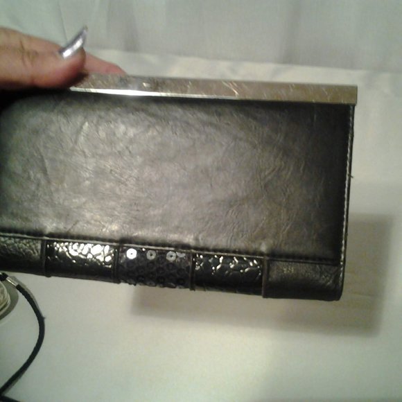 Black Wallet Clutch Purse Casual Occasion Leather - Picture 4 of 4